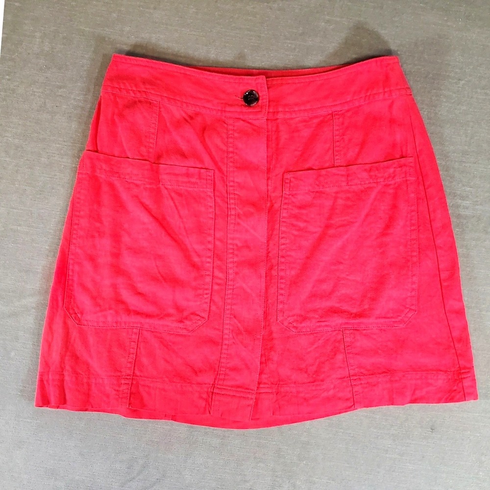 Banana Republic Womens Size 8 Coral Red Linen Button Front Utility Mini Skirt